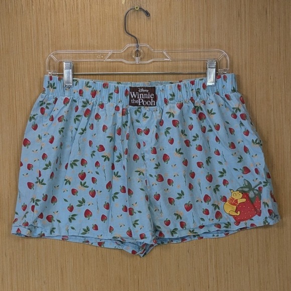 Disney Other - Disney Winnie the Pooh Strawberry Print Pajama Shorts Blue Women Size Large
